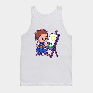 Cute Boy Is Painting Cartoon Tank Top